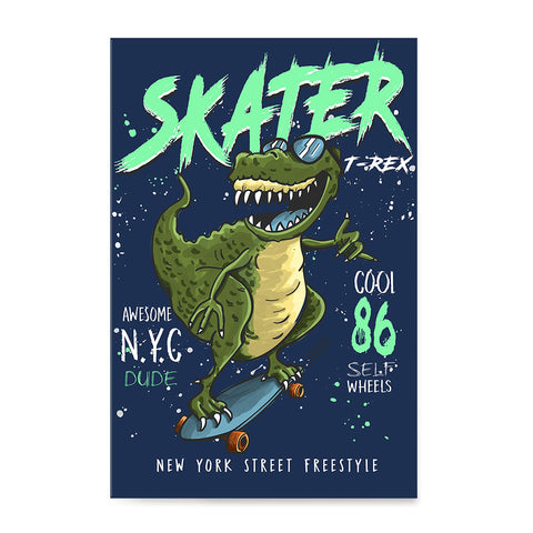 Ezposterprints - Cool 86 T-Rex Skater - Navy | Dinosaurs Jurassic Games