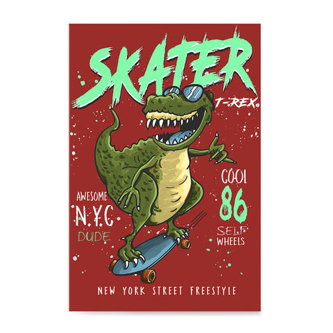 Ezposterprints - Cool 86 T-Rex Skater - Red | Dinosaurs Jurassic Games