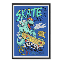 Ezposterprints - Skate & Never Give Up T-Rex - Blue | Dinosaurs Jurassic Games ambiance display photo sample