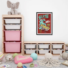 Ezposterprints - Skate & Never Give Up T-Rex - Red | Dinosaurs Jurassic Games - 16x24 ambiance display photo sample