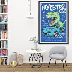 Ezposterprints - Super Car & Monster Racer T-Rex | Dinosaurs Jurassic Games - 32x48 ambiance display photo sample