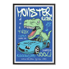 Ezposterprints - Super Car & Monster Racer T-Rex | Dinosaurs Jurassic Games ambiance display photo sample