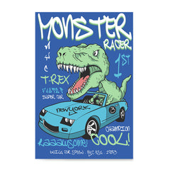 Ezposterprints - Super Car & Monster Racer T-Rex | Dinosaurs Jurassic Games