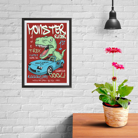 Ezposterprints - Super Car & Monster Racer T-Rex - Red - 08x12 ambiance display photo sample