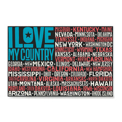 Ezposterprints - I Love My Country Flag of USA with State Names on Blue and Red