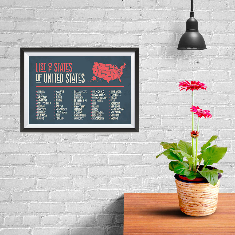 Ezposterprints - The US Map With 50 States Names - 12x08 ambiance display photo sample