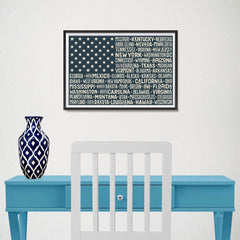 Ezposterprints - The US Flag with State Names on Black - 18x12 ambiance display photo sample