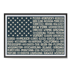 Ezposterprints - The US Flag with State Names on Black ambiance display photo sample
