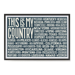 Ezposterprints - This is My Country Flag of The US with State Names on Dark Grey ambiance display photo sample