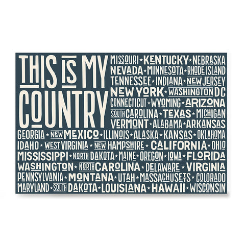 Ezposterprints - This is My Country Flag of The US with State Names on Dark Grey