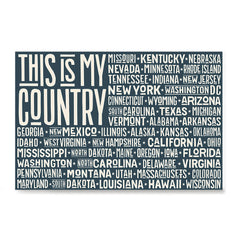 Ezposterprints - This is My Country Flag of The US with State Names on Dark Grey