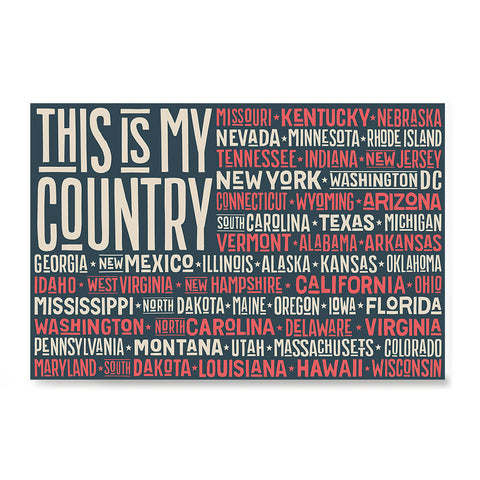 Ezposterprints - This is My Country Flag of The US with State Names Red