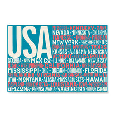 Ezposterprints - USA Text Flag of The US with State Names on Blue and Red
