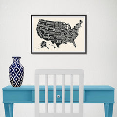 Ezposterprints - The United States of America States Map in Black and White - 18x12 ambiance display photo sample