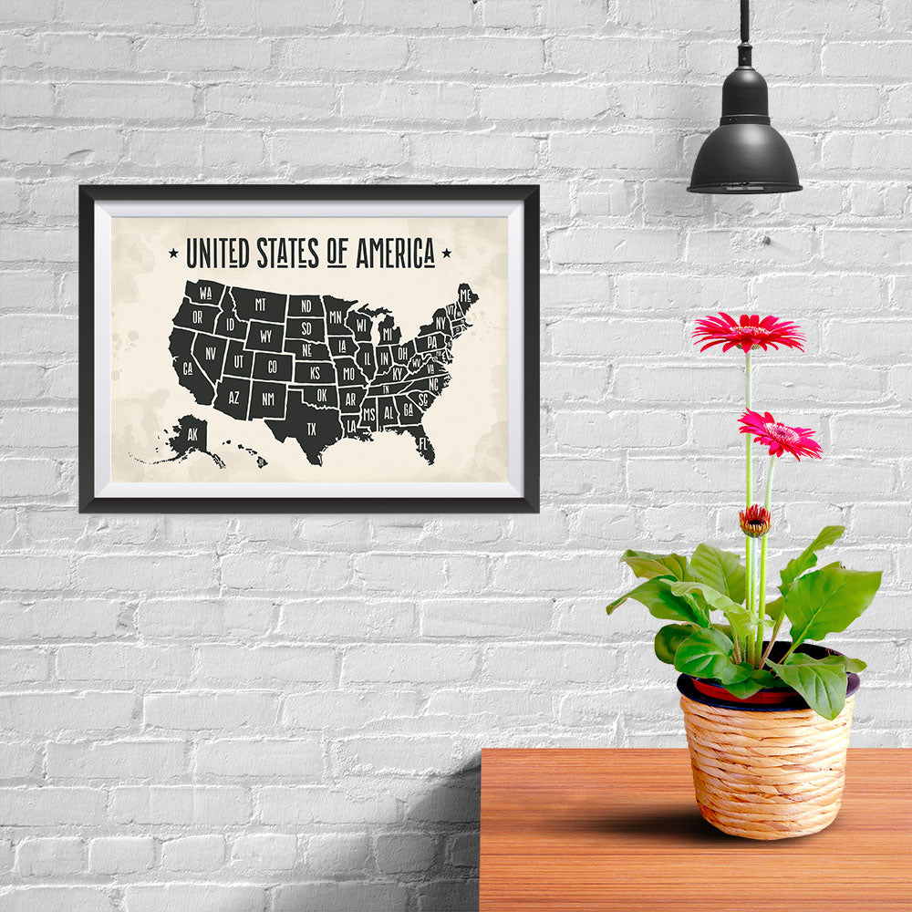 Ezposterprints - The United States of America States Map with Black Title - 12x08 ambiance display photo sample