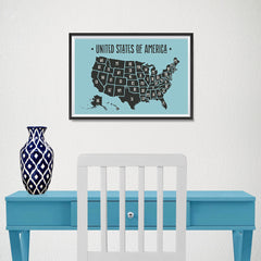 Ezposterprints - The United States of America States Map in Blue and Black - 18x12 ambiance display photo sample