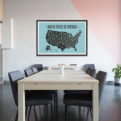 Ezposterprints - The United States of America States Map in Blue and Black - 48x32 ambiance display photo sample