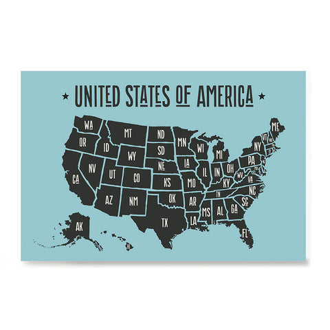 Ezposterprints - The United States of America States Map in Blue and Black