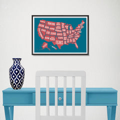 Ezposterprints - The United States of America States Map in Blue and Red - 18x12 ambiance display photo sample