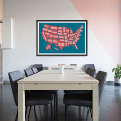 Ezposterprints - The United States of America States Map in Blue and Red - 48x32 ambiance display photo sample