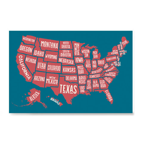 Ezposterprints - The United States of America States Map in Blue and Red