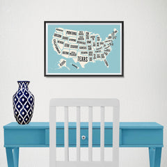 Ezposterprints - The United States of America States Map in Blue and White - 18x12 ambiance display photo sample