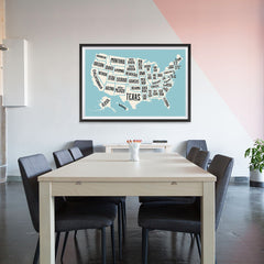 Ezposterprints - The United States of America States Map in Blue and White - 48x32 ambiance display photo sample