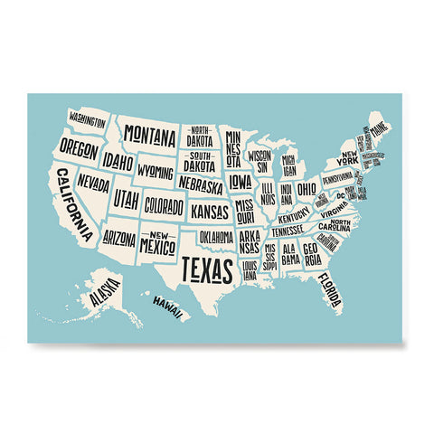 Ezposterprints - The United States of America States Map in Blue and White