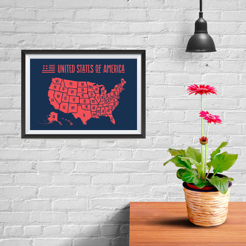 Ezposterprints - The United States of America States Map in Red and Navy - 12x08 ambiance display photo sample