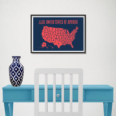 Ezposterprints - The United States of America States Map in Red and Navy - 18x12 ambiance display photo sample