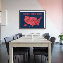 Ezposterprints - The United States of America States Map in Red and Navy - 48x32 ambiance display photo sample