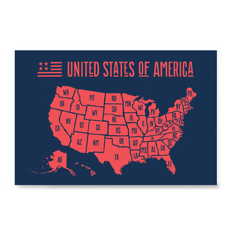 Ezposterprints - The United States of America States Map in Red and Navy