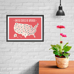 Ezposterprints - The United States of America States Map in Red and White - 12x08 ambiance display photo sample