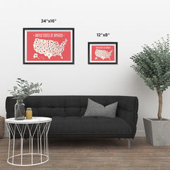 Ezposterprints - The United States of America States Map in Red and White ambiance display photo sample