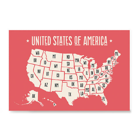 Ezposterprints - The United States of America States Map in Red and White