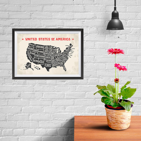 Ezposterprints - The United States of America States Map with Red Title - 12x08 ambiance display photo sample