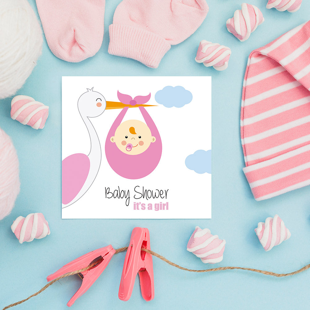 The Stork Brings a Baby Girl, Baby Shower Decoration Poster ambiance display photo sample
